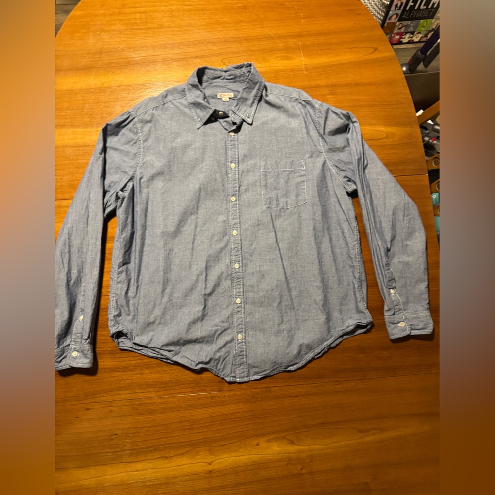 Men’s Merona Striped Blue and White Long Sleeved Button Down Shirt XXL